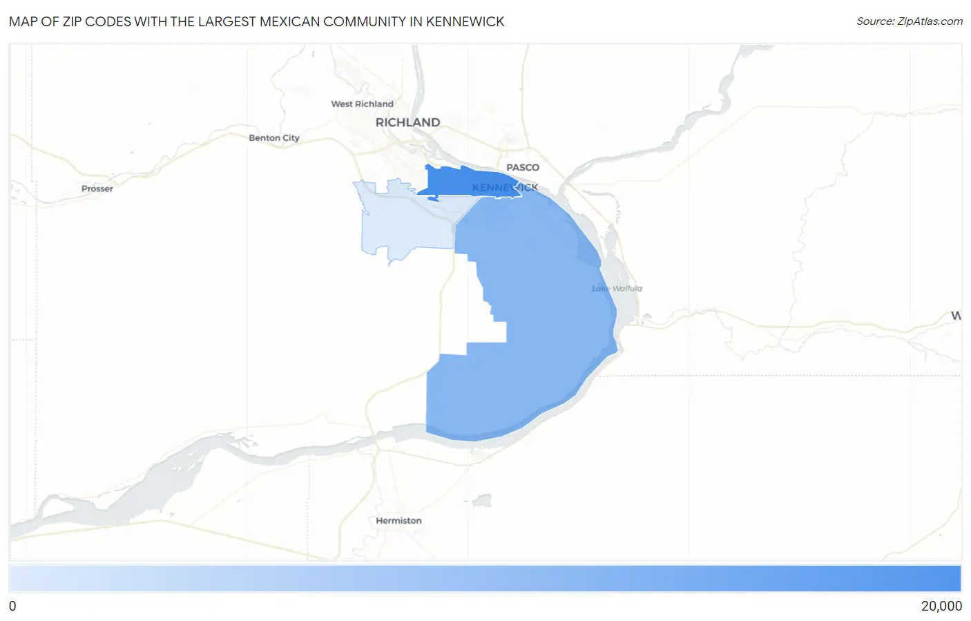 Zip Codes with the Largest Mexican Community in Kennewick Map