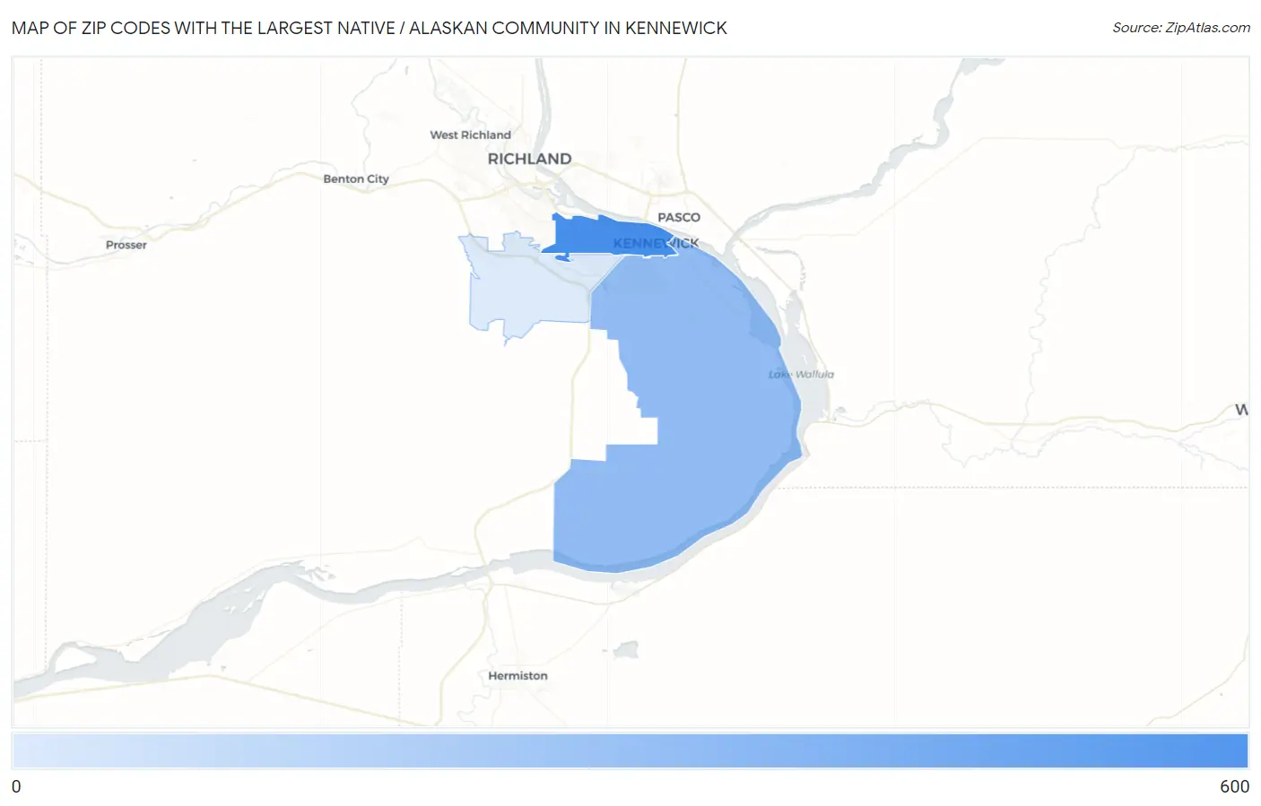 Zip Codes with the Largest Native / Alaskan Community in Kennewick Map