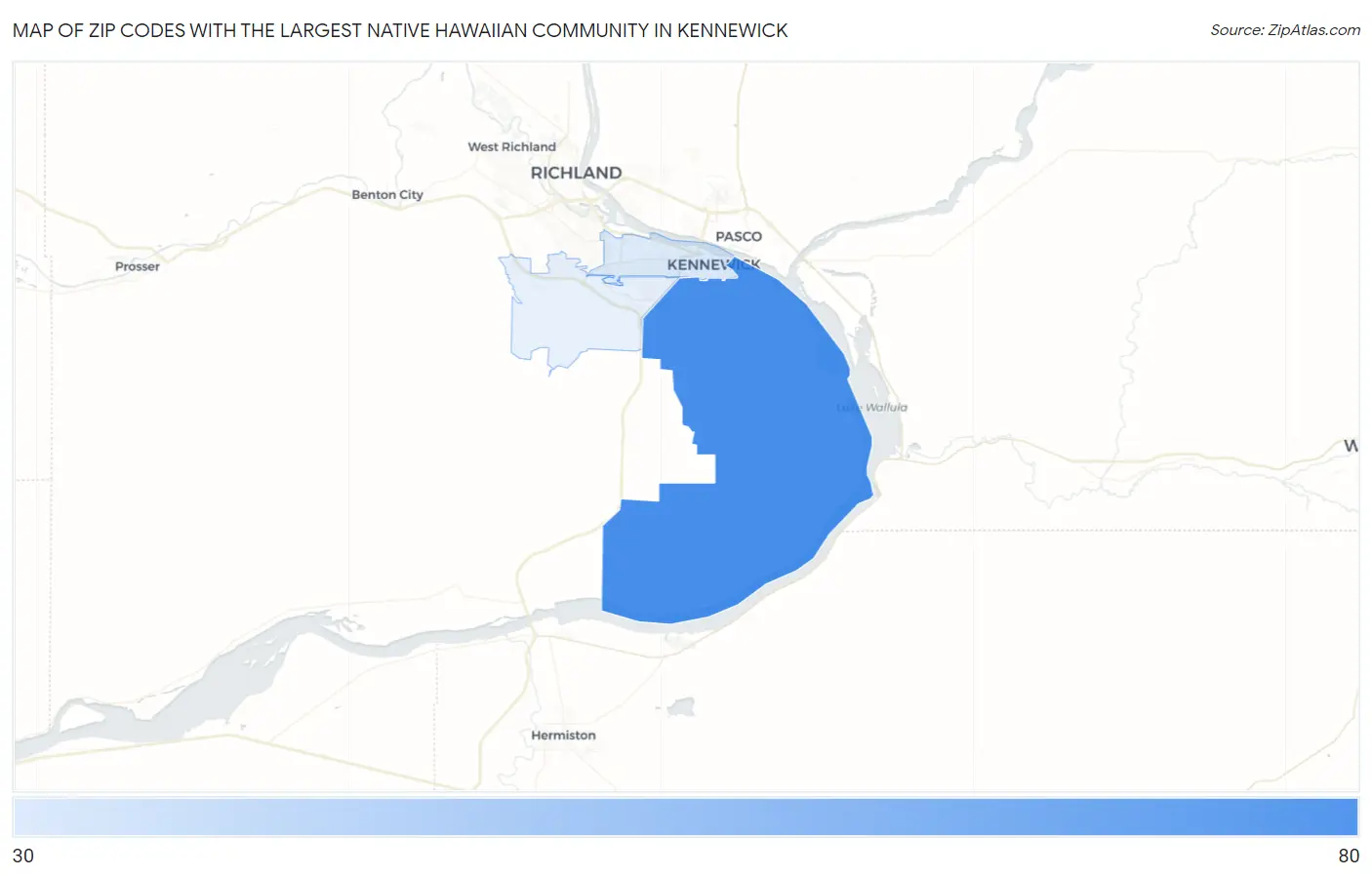 Zip Codes with the Largest Native Hawaiian Community in Kennewick Map