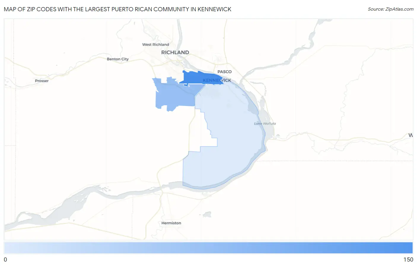 Zip Codes with the Largest Puerto Rican Community in Kennewick Map