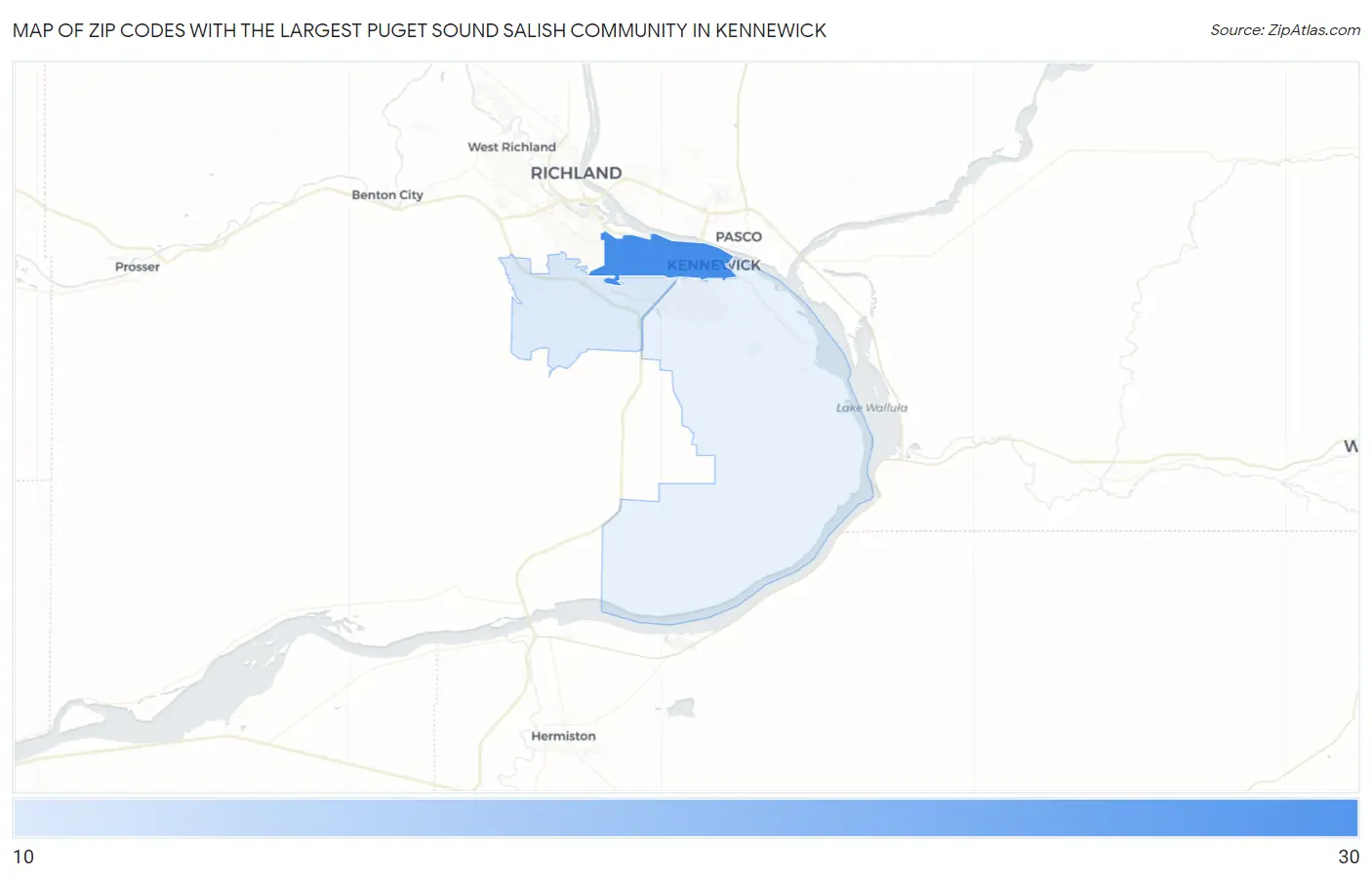 Zip Codes with the Largest Puget Sound Salish Community in Kennewick Map