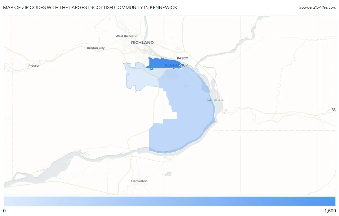 Zip Codes with the Largest Scottish Community in Kennewick Map