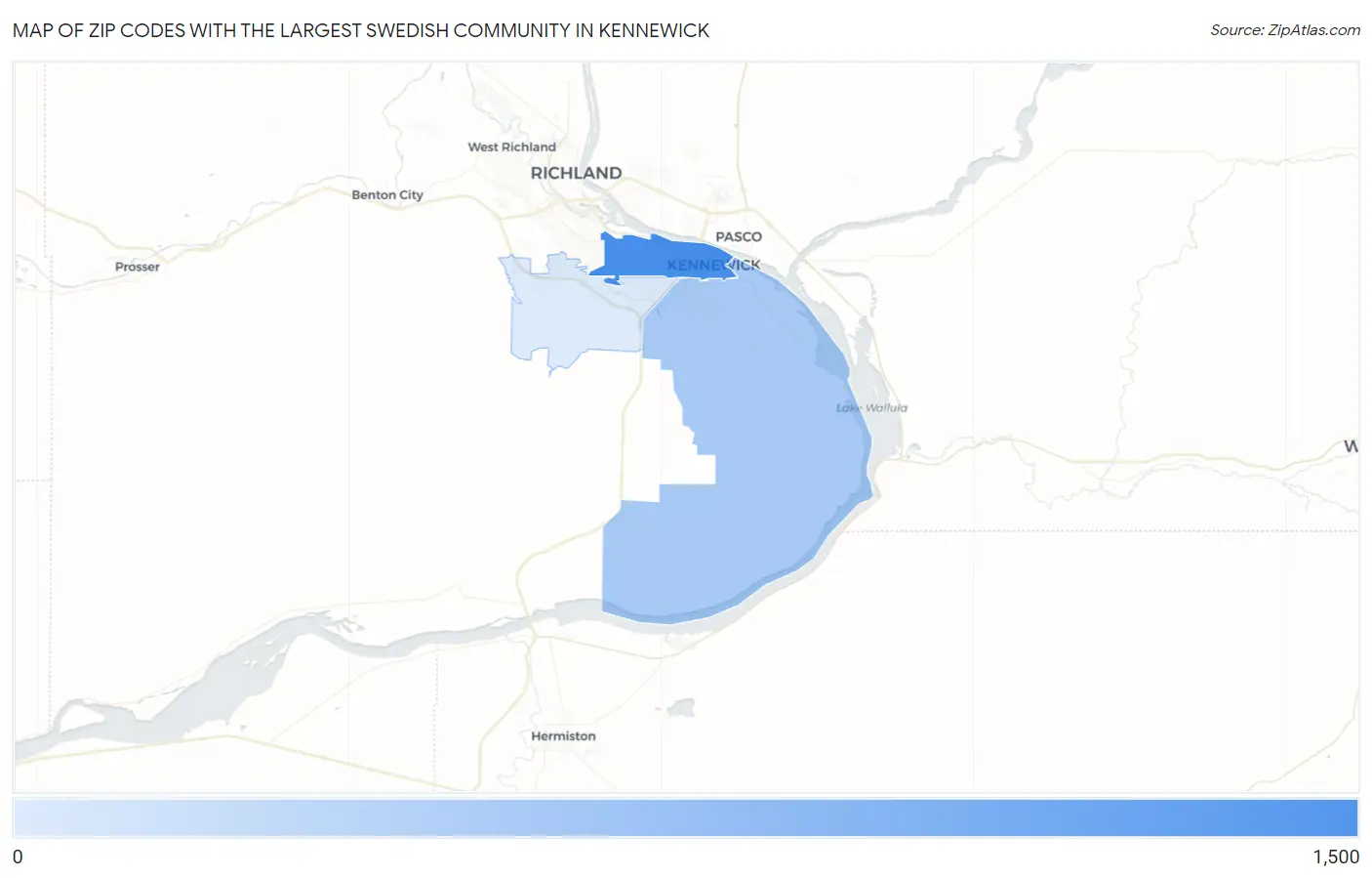 Zip Codes with the Largest Swedish Community in Kennewick Map