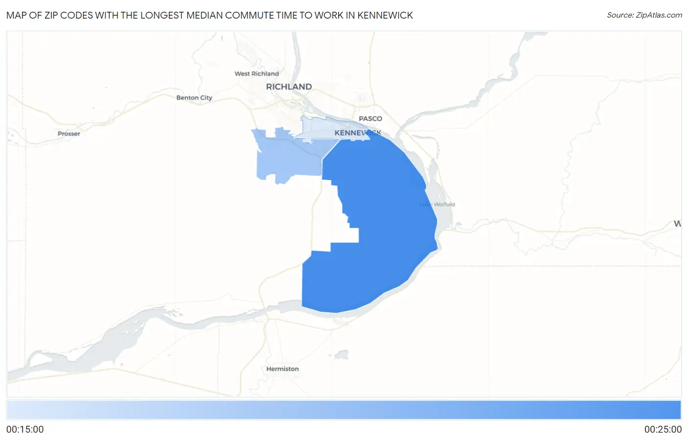 Zip Codes with the Longest Median Commute Time to Work in Kennewick Map