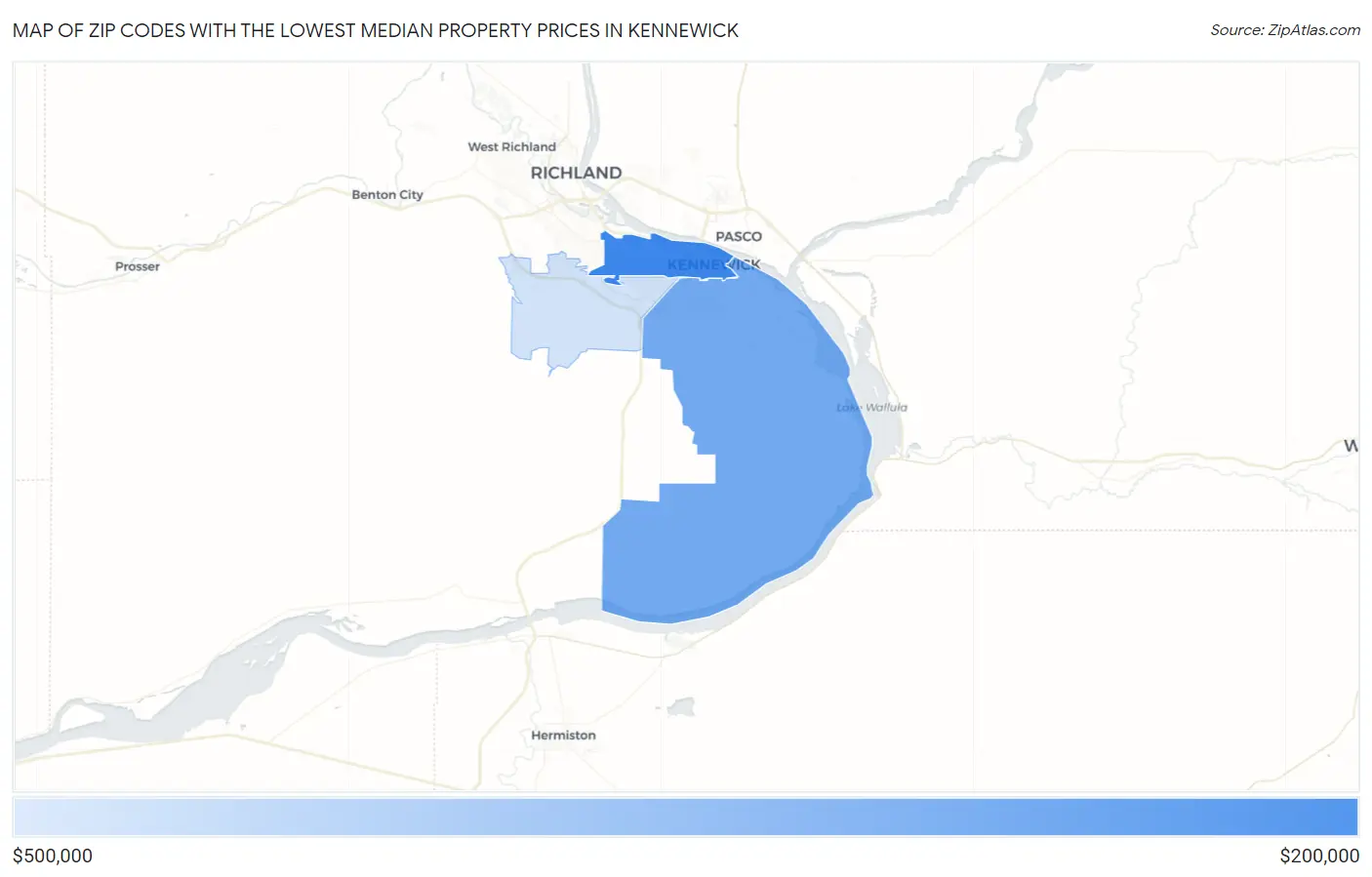 Zip Codes with the Lowest Median Property Prices in Kennewick Map