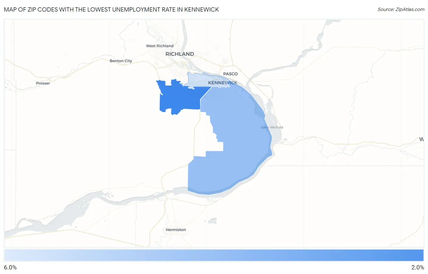 Zip Codes with the Lowest Unemployment Rate in Kennewick Map