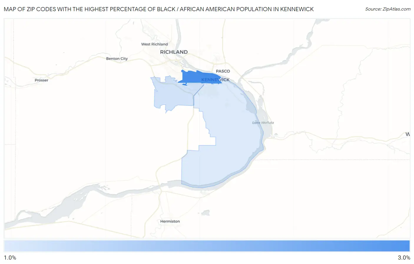 Zip Codes with the Highest Percentage of Black / African American Population in Kennewick Map