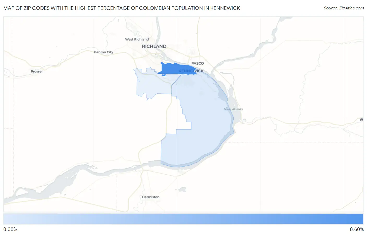 Zip Codes with the Highest Percentage of Colombian Population in Kennewick Map