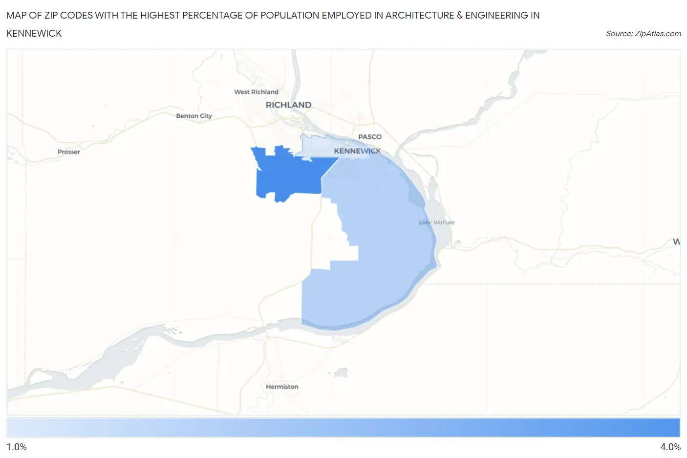 Zip Codes with the Highest Percentage of Population Employed in Architecture & Engineering in Kennewick Map