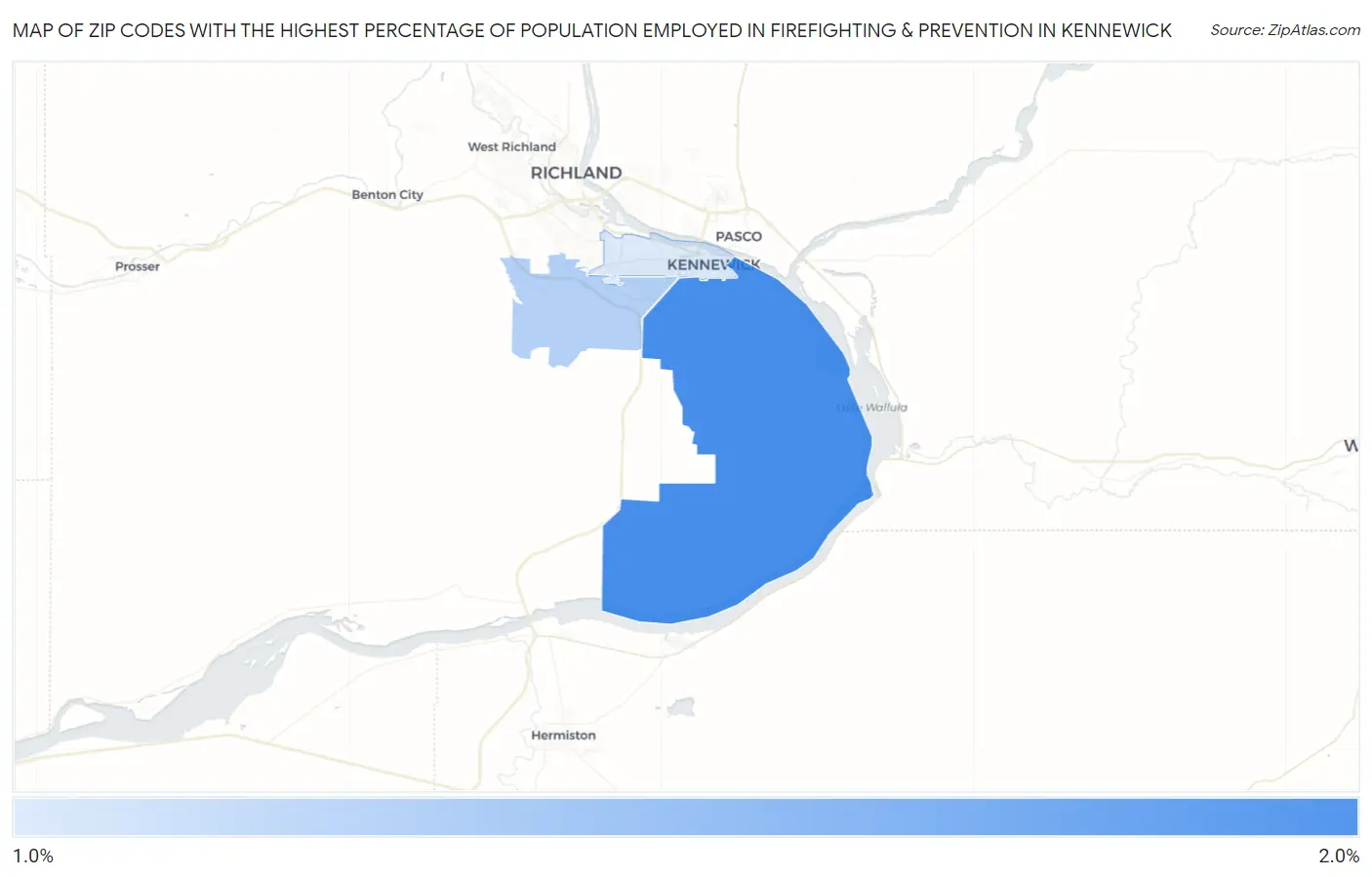 Zip Codes with the Highest Percentage of Population Employed in Firefighting & Prevention in Kennewick Map