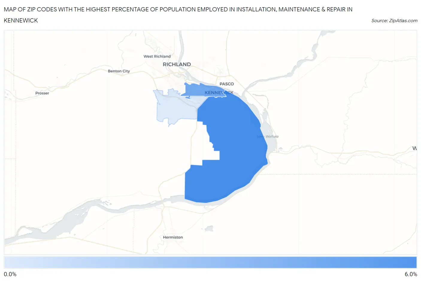 Zip Codes with the Highest Percentage of Population Employed in Installation, Maintenance & Repair in Kennewick Map