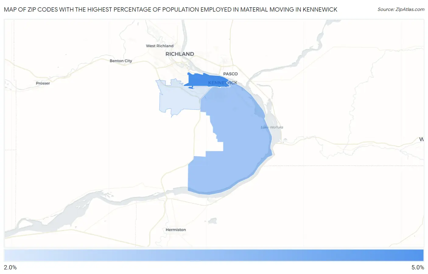 Zip Codes with the Highest Percentage of Population Employed in Material Moving in Kennewick Map