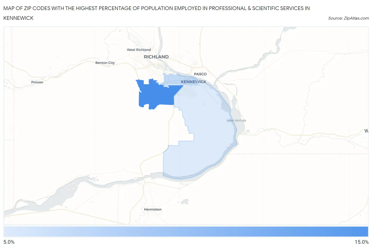 Zip Codes with the Highest Percentage of Population Employed in Professional & Scientific Services in Kennewick Map