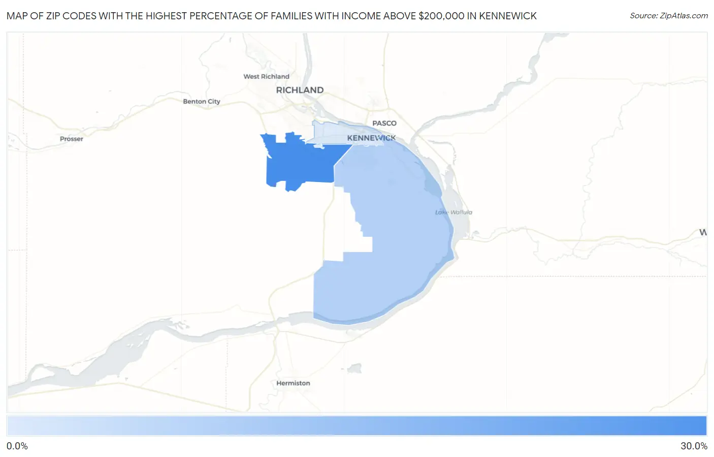 Zip Codes with the Highest Percentage of Families with Income Above $200,000 in Kennewick Map