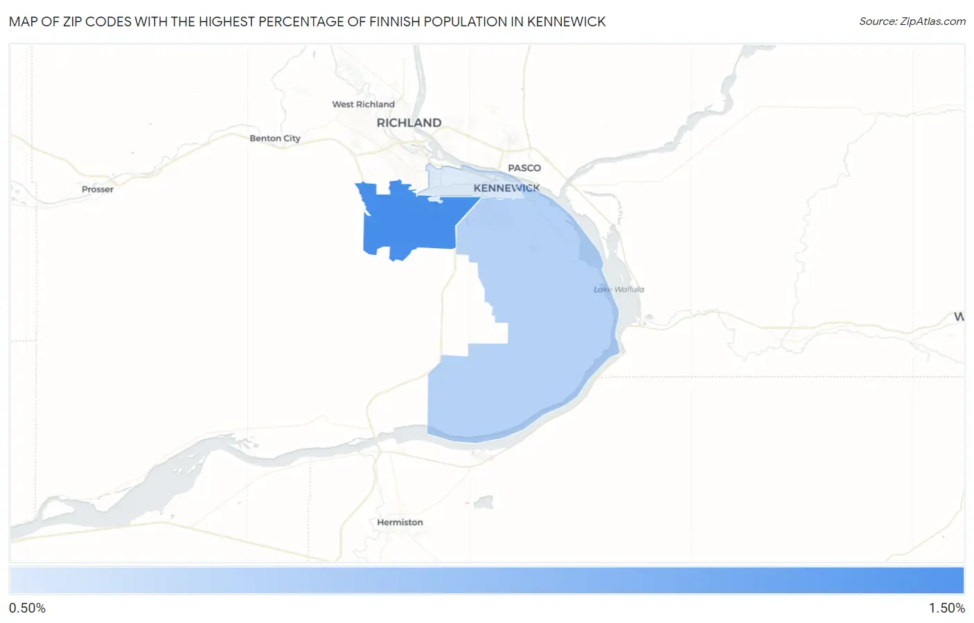 Zip Codes with the Highest Percentage of Finnish Population in Kennewick Map