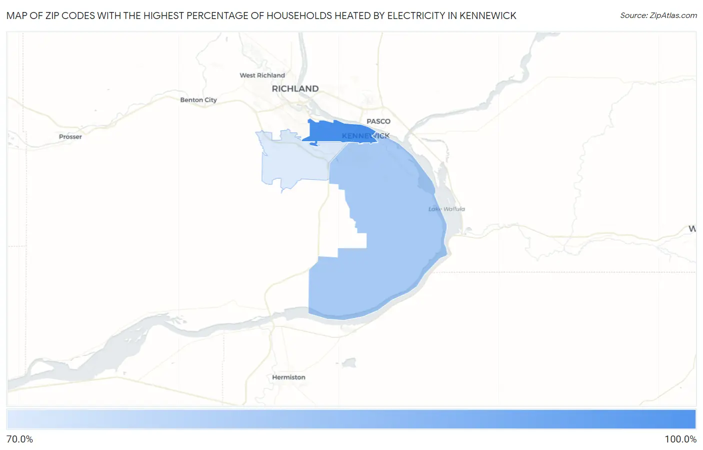 Zip Codes with the Highest Percentage of Households Heated by Electricity in Kennewick Map