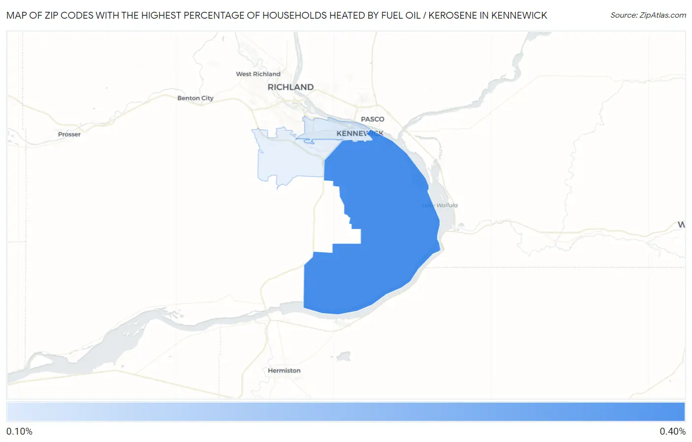 Zip Codes with the Highest Percentage of Households Heated by Fuel Oil / Kerosene in Kennewick Map
