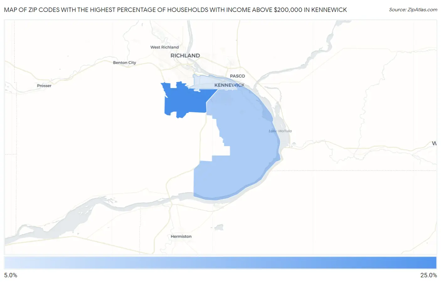 Zip Codes with the Highest Percentage of Households with Income Above $200,000 in Kennewick Map