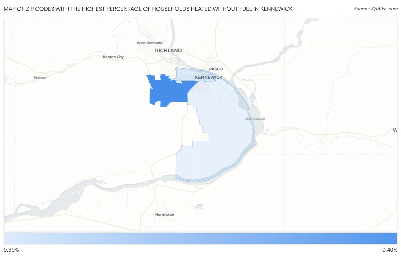 Zip Codes with the Highest Percentage of Households Heated without Fuel in Kennewick Map