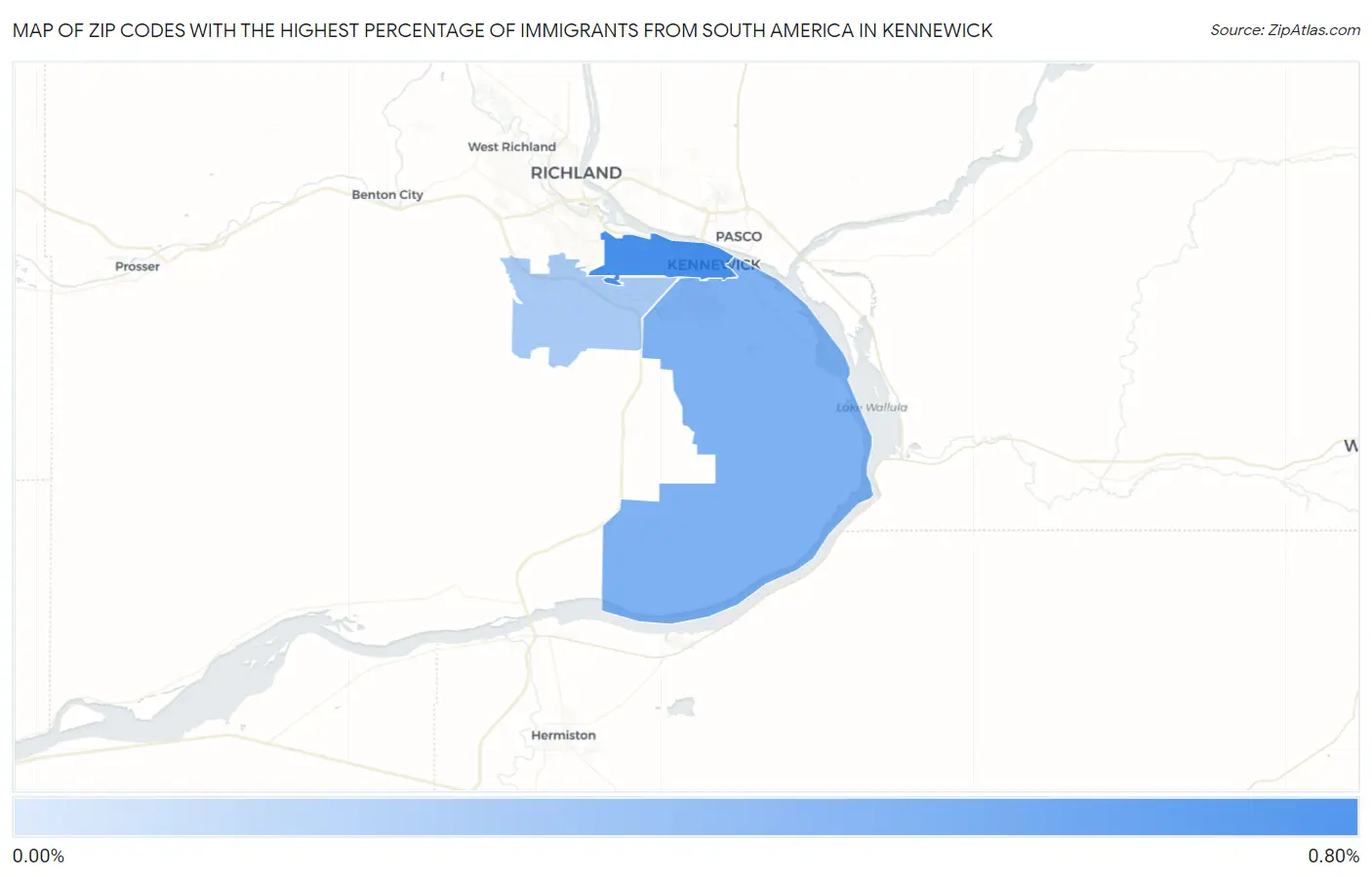 Zip Codes with the Highest Percentage of Immigrants from South America in Kennewick Map