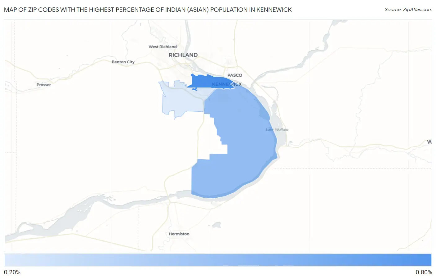 Zip Codes with the Highest Percentage of Indian (Asian) Population in Kennewick Map