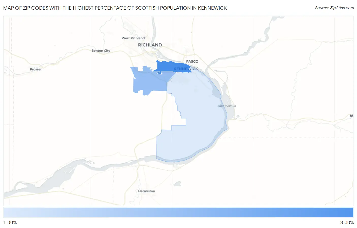 Zip Codes with the Highest Percentage of Scottish Population in Kennewick Map