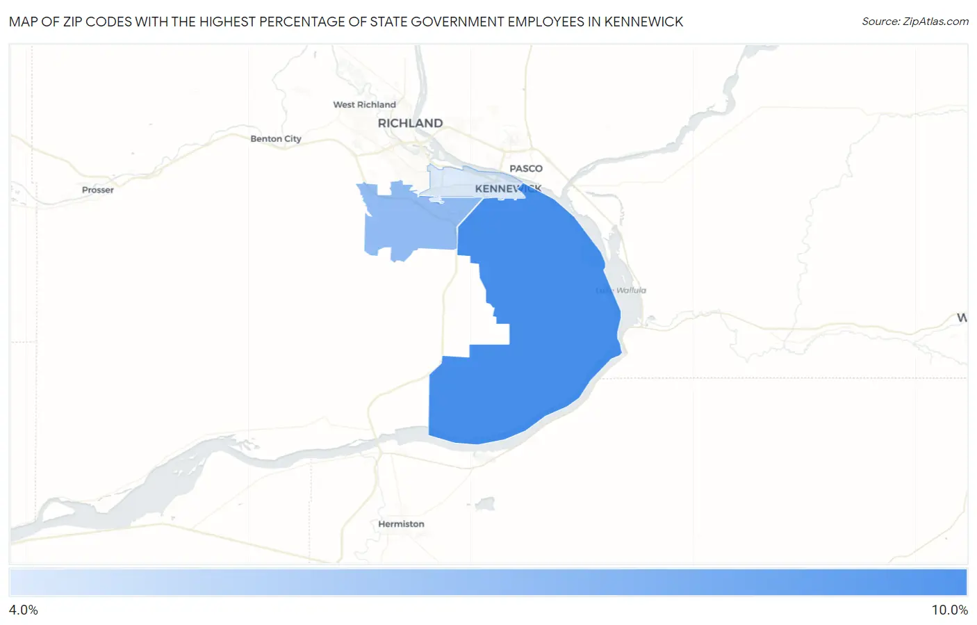 Zip Codes with the Highest Percentage of State Government Employees in Kennewick Map