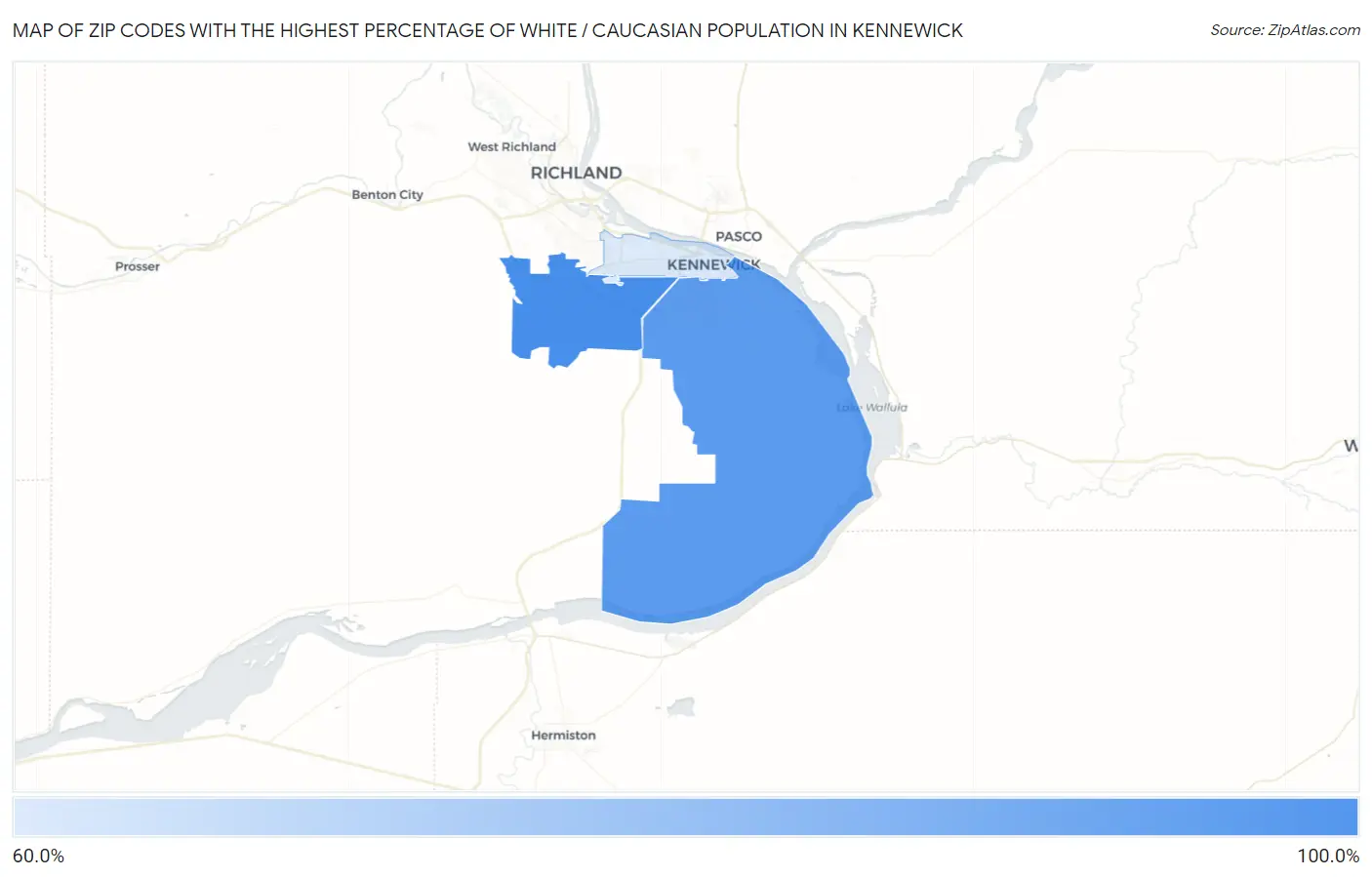 Zip Codes with the Highest Percentage of White / Caucasian Population in Kennewick Map