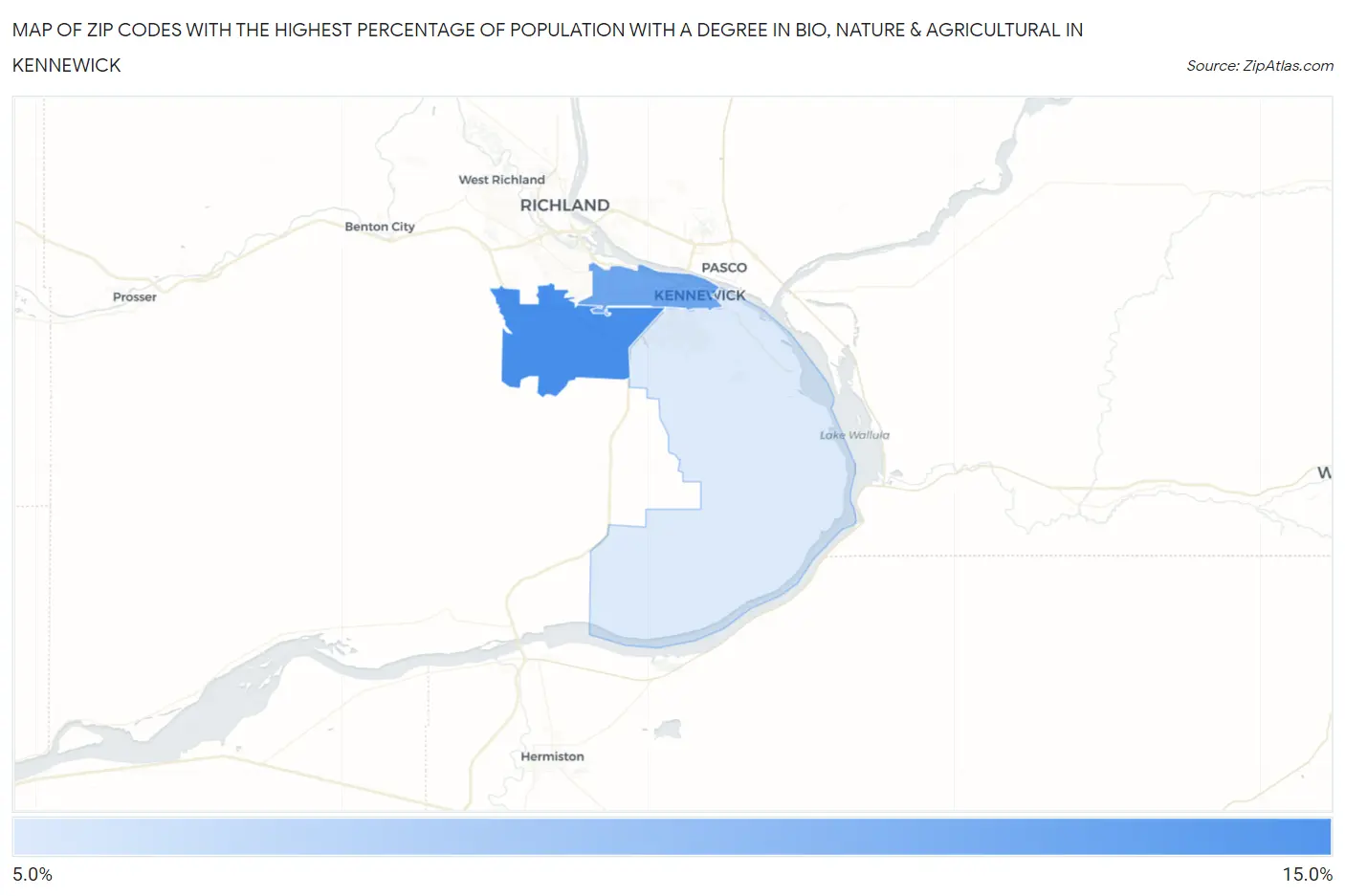 Zip Codes with the Highest Percentage of Population with a Degree in Bio, Nature & Agricultural in Kennewick Map