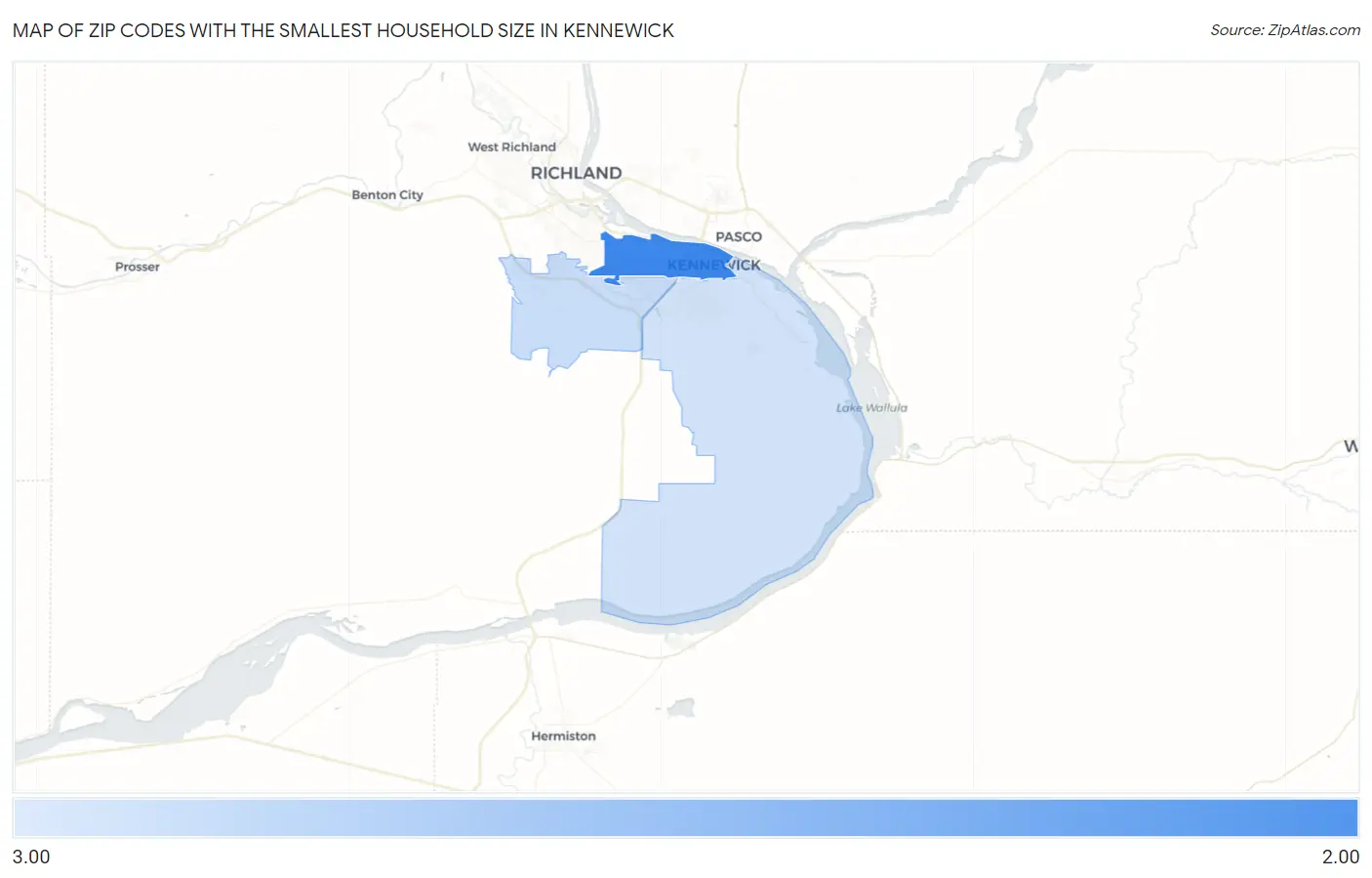 Zip Codes with the Smallest Household Size in Kennewick Map