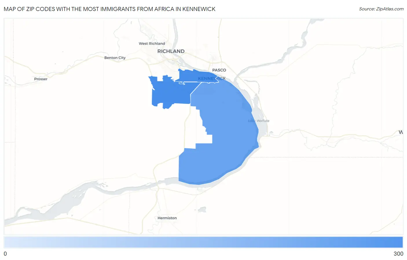 Zip Codes with the Most Immigrants from Africa in Kennewick Map