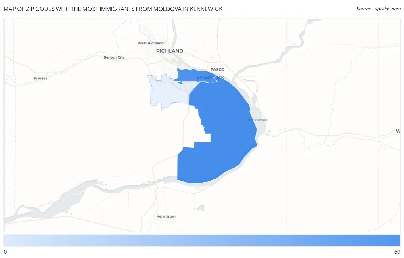 Zip Codes with the Most Immigrants from Moldova in Kennewick Map