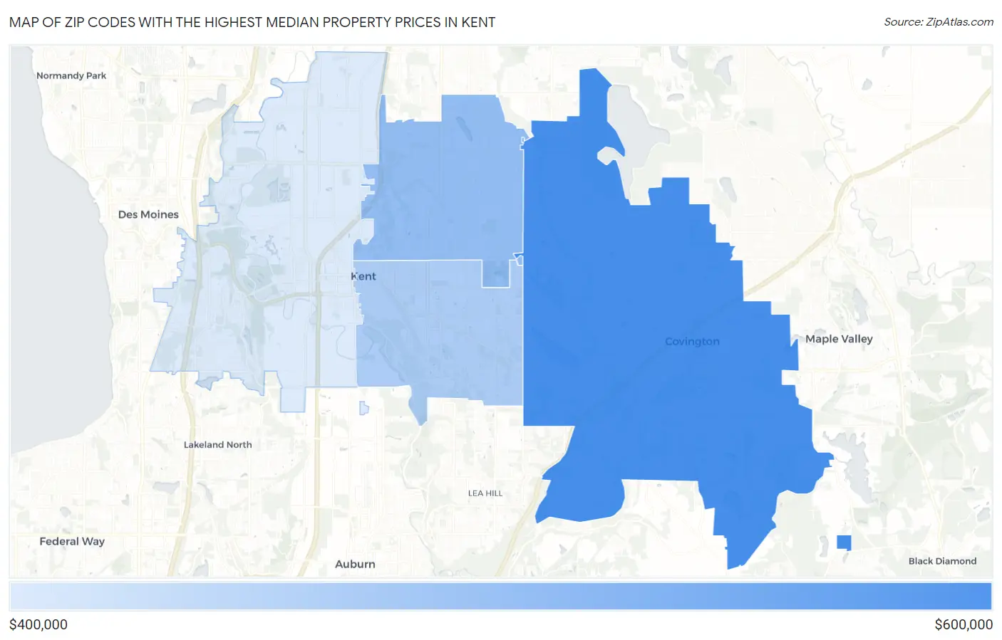 Zip Codes with the Highest Median Property Prices in Kent Map