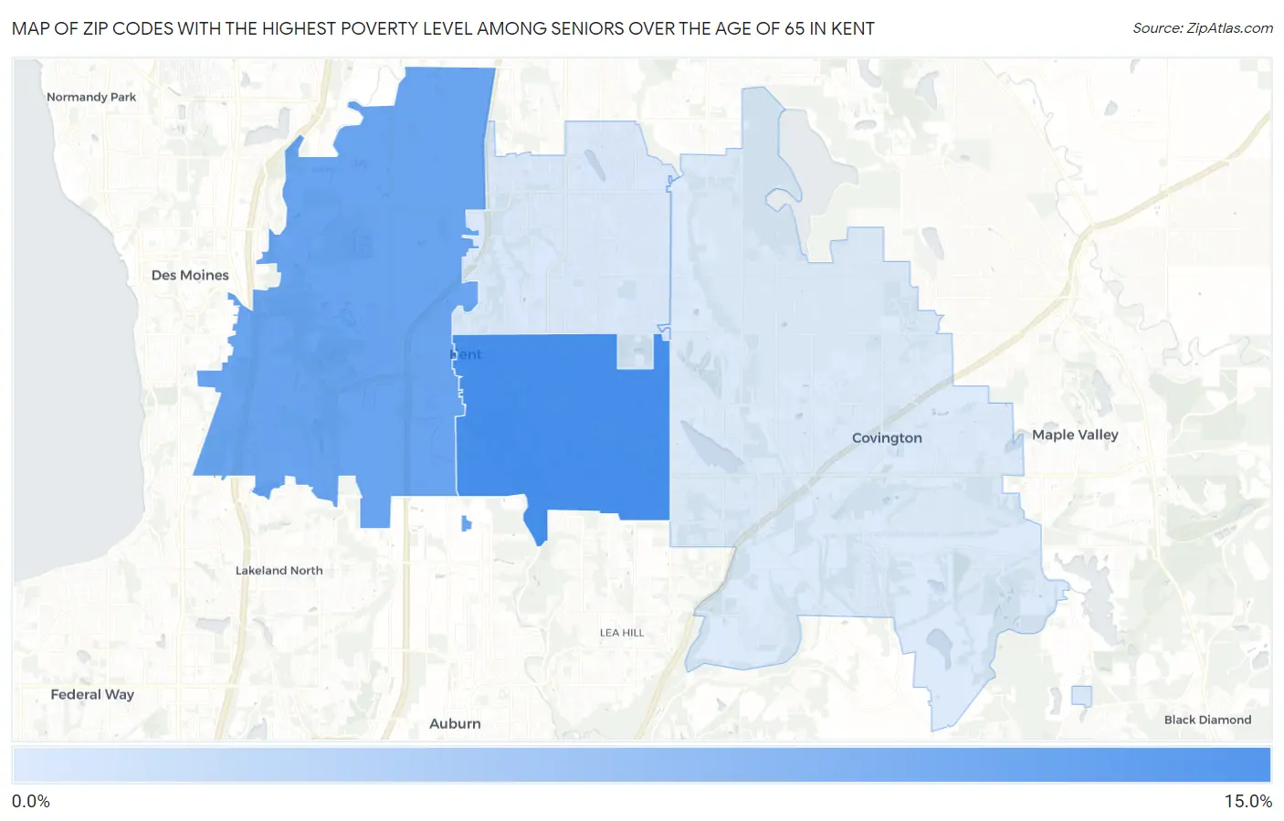Zip Codes with the Highest Poverty Level Among Seniors Over the Age of 65 in Kent Map