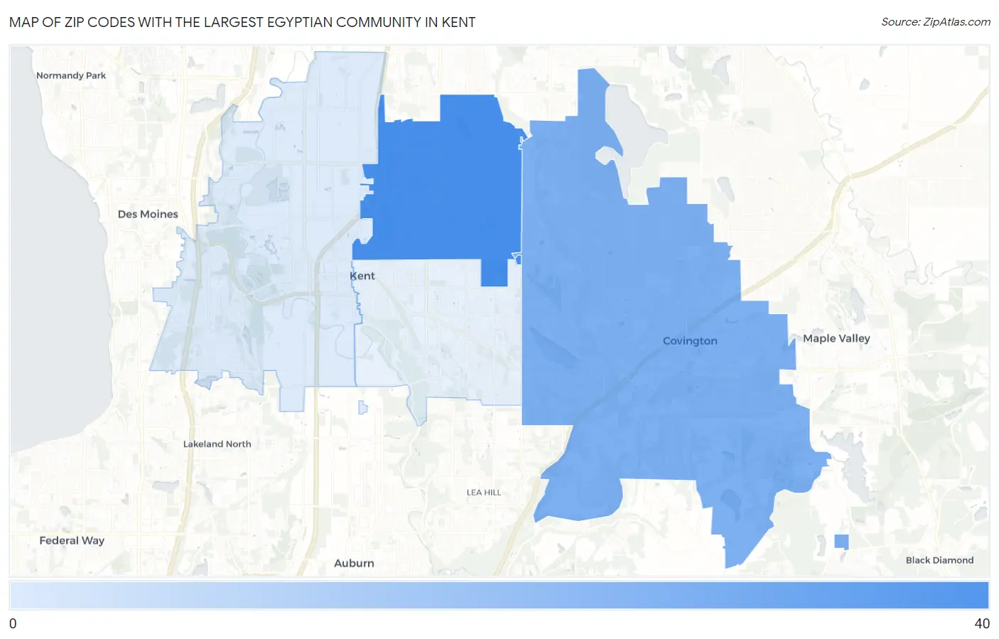 Zip Codes with the Largest Egyptian Community in Kent Map