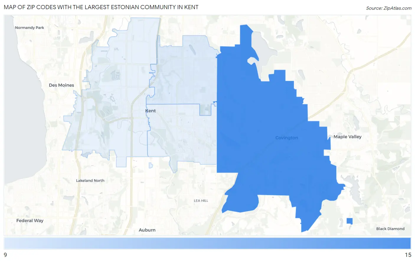 Zip Codes with the Largest Estonian Community in Kent Map
