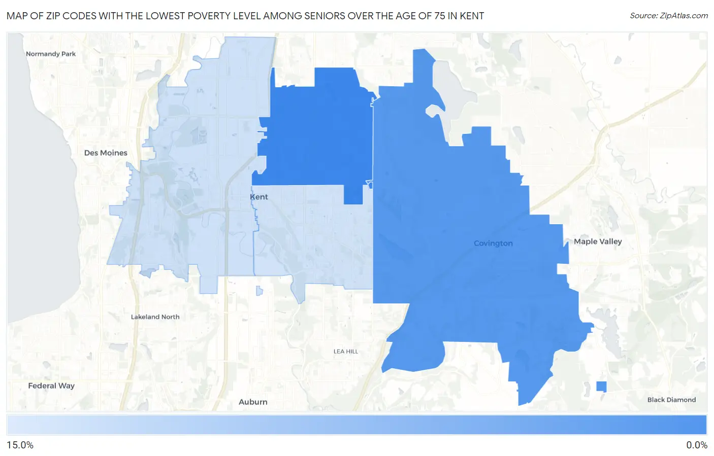 Zip Codes with the Lowest Poverty Level Among Seniors Over the Age of 75 in Kent Map
