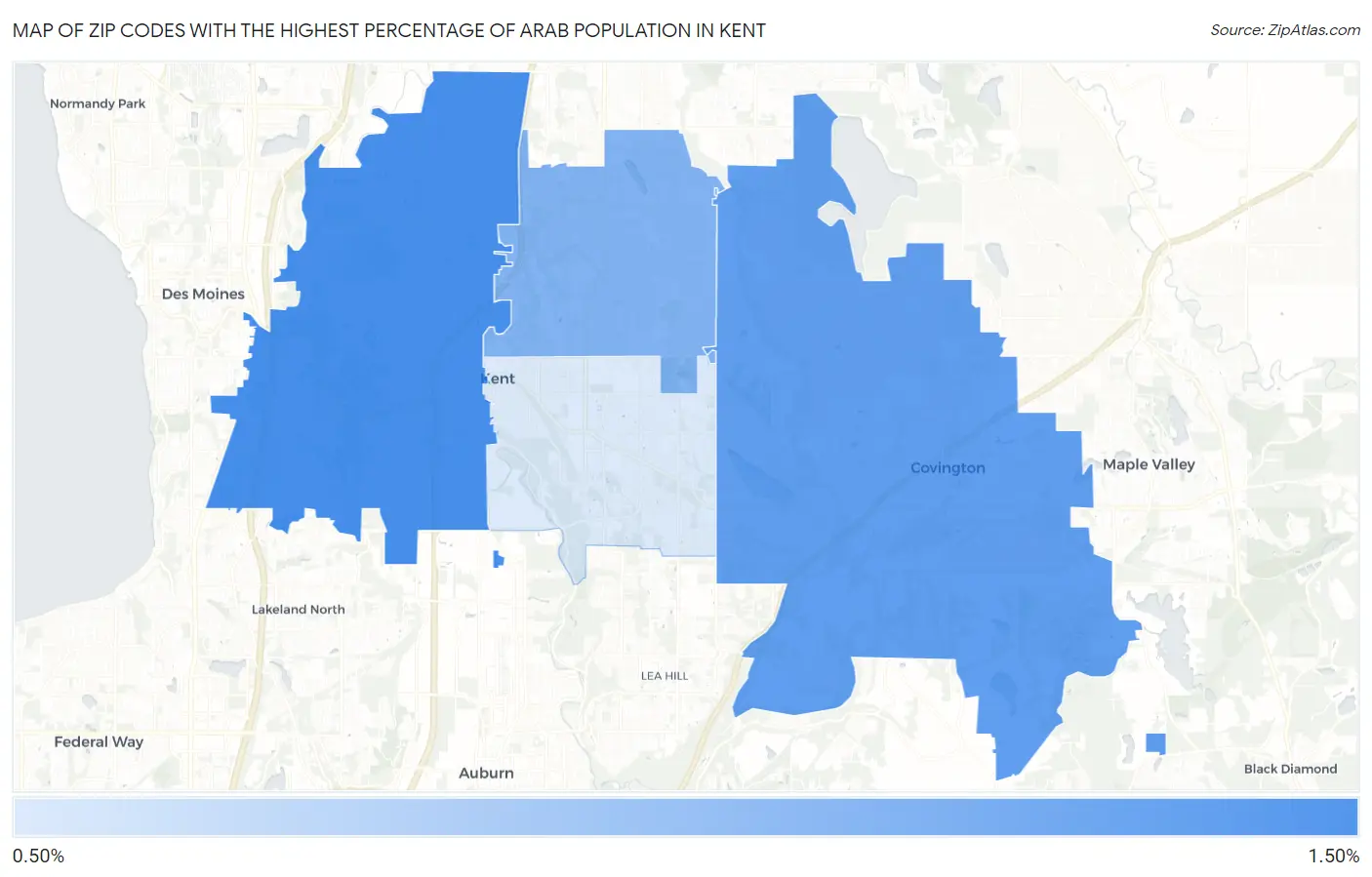 Zip Codes with the Highest Percentage of Arab Population in Kent Map