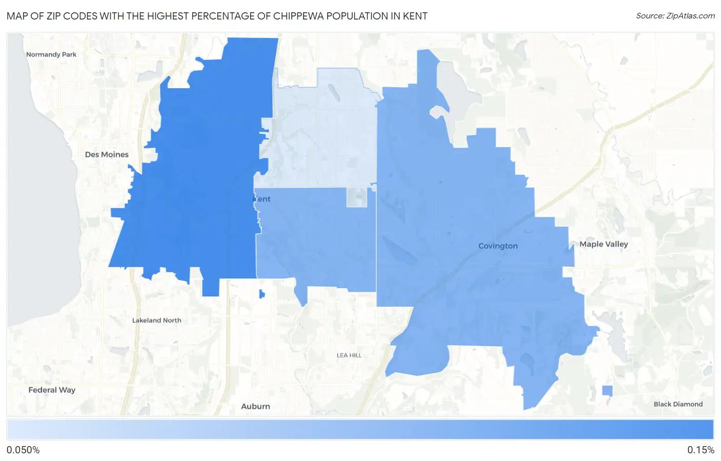 Zip Codes with the Highest Percentage of Chippewa Population in Kent Map