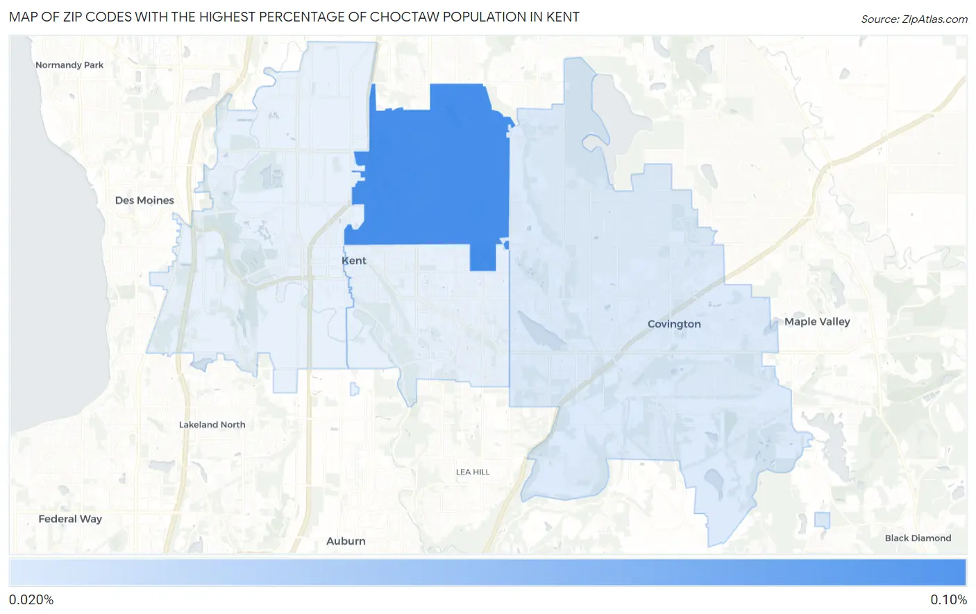 Zip Codes with the Highest Percentage of Choctaw Population in Kent Map
