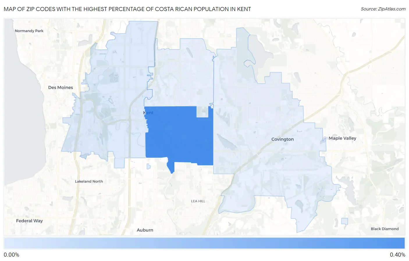Zip Codes with the Highest Percentage of Costa Rican Population in Kent Map