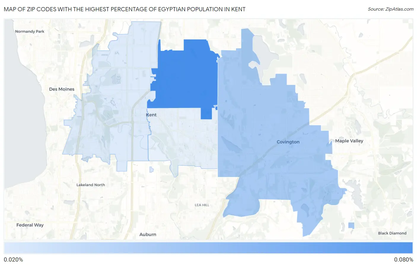 Zip Codes with the Highest Percentage of Egyptian Population in Kent Map