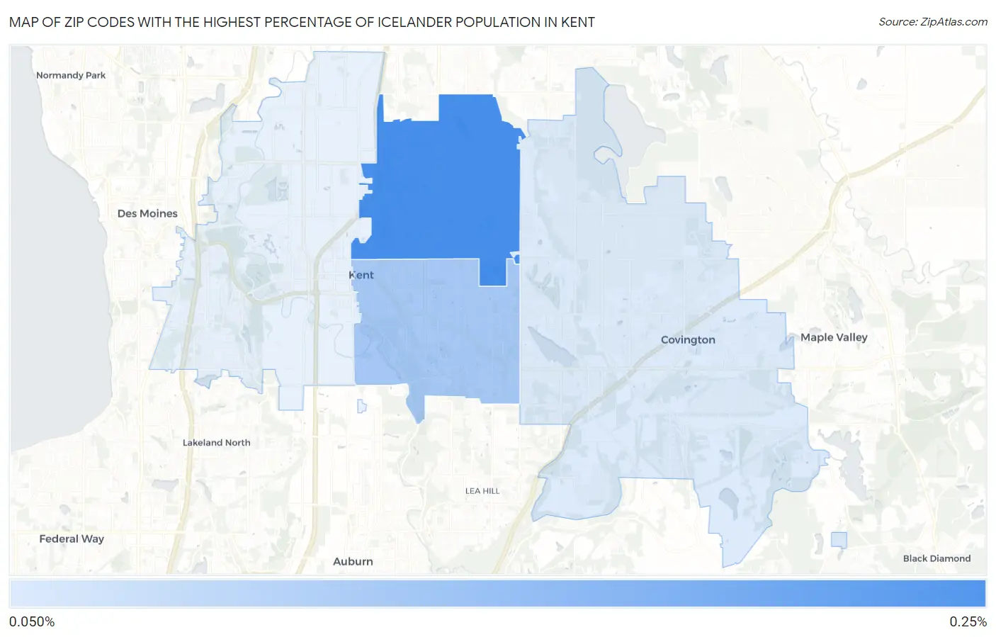 Zip Codes with the Highest Percentage of Icelander Population in Kent Map