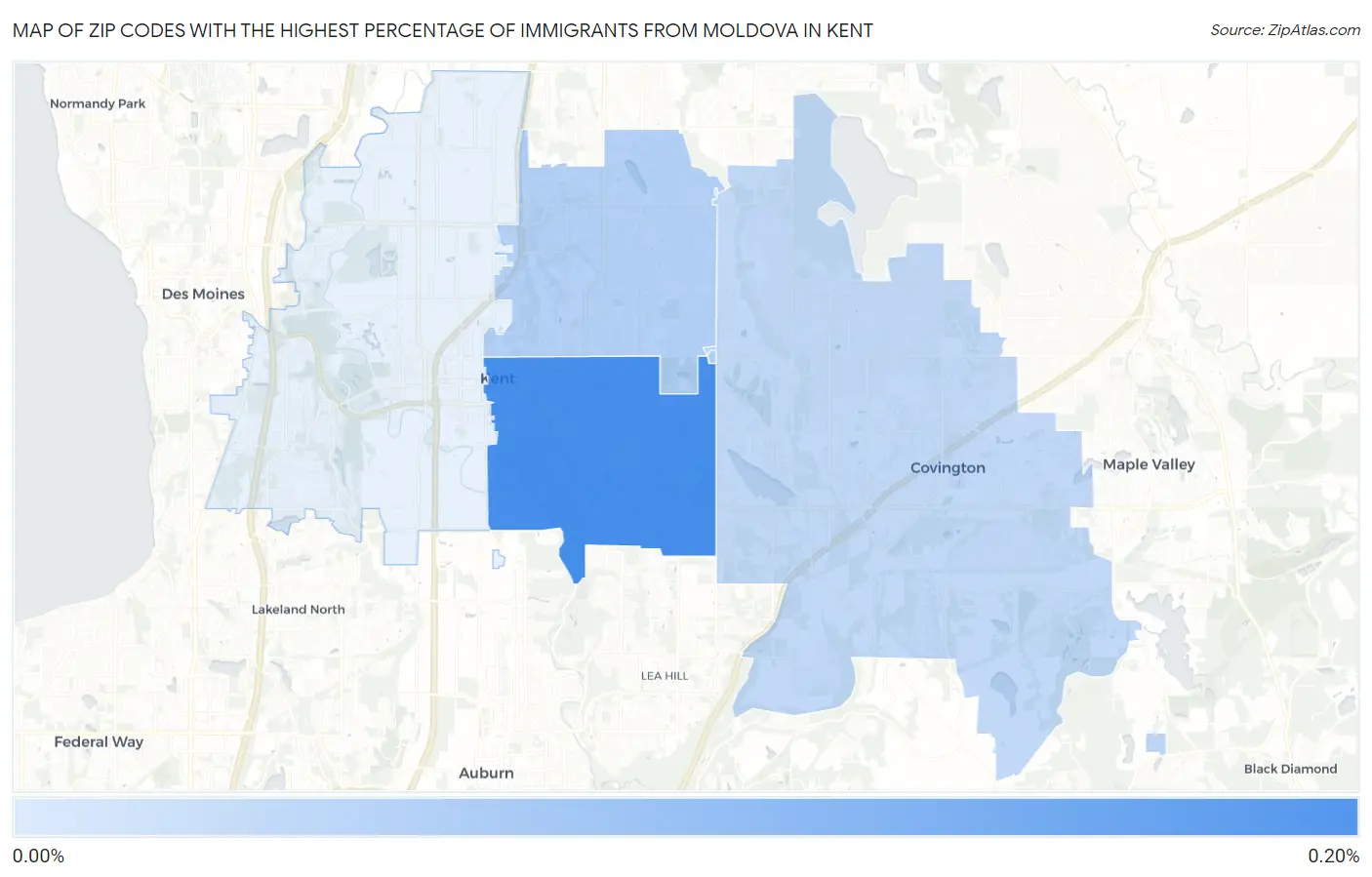 Zip Codes with the Highest Percentage of Immigrants from Moldova in Kent Map