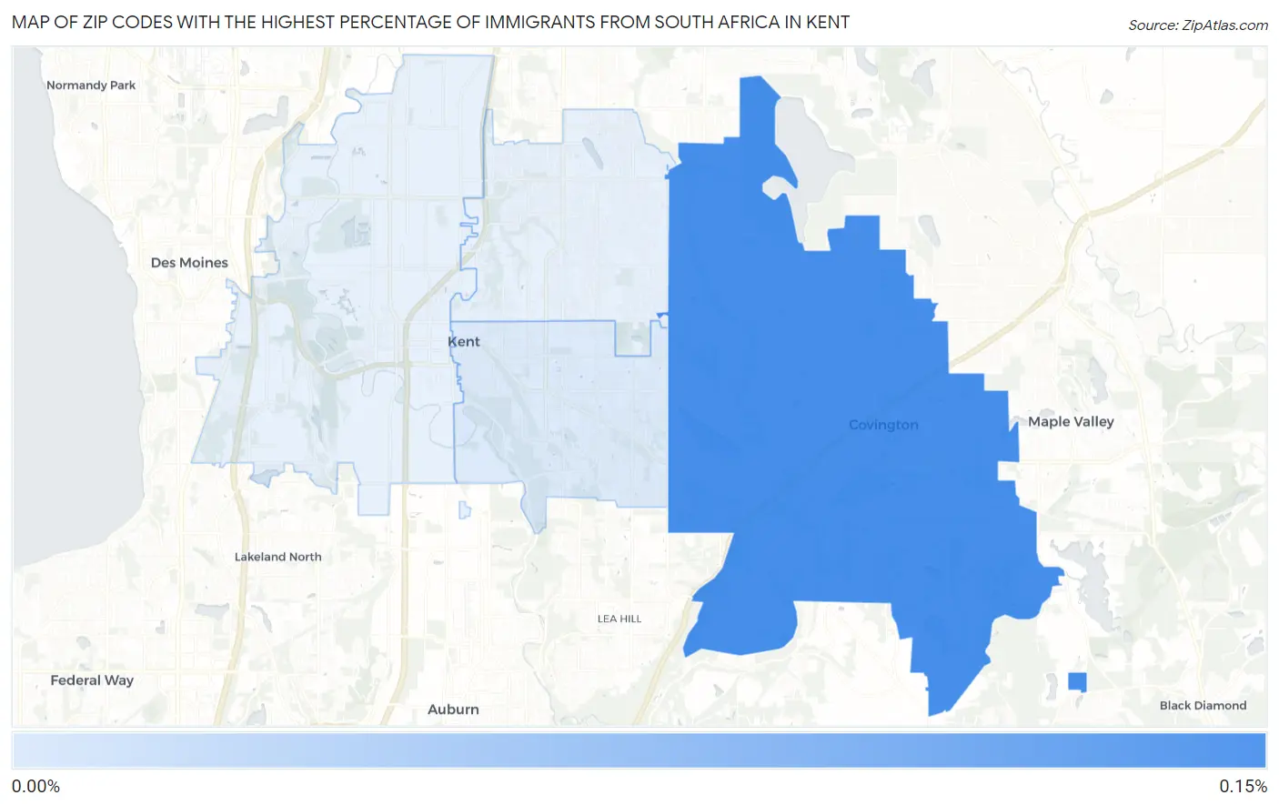 Zip Codes with the Highest Percentage of Immigrants from South Africa in Kent Map