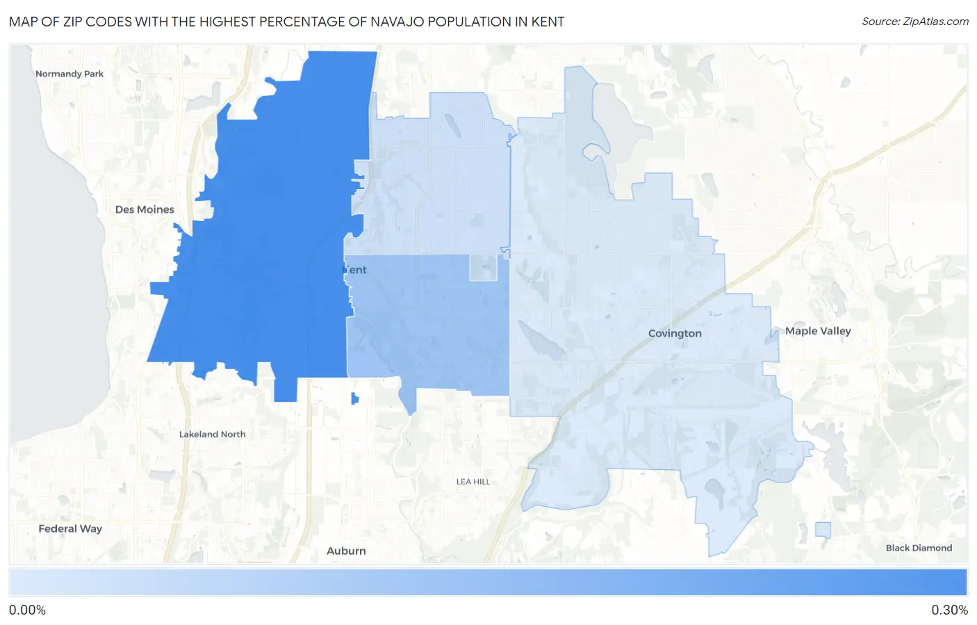 Zip Codes with the Highest Percentage of Navajo Population in Kent Map