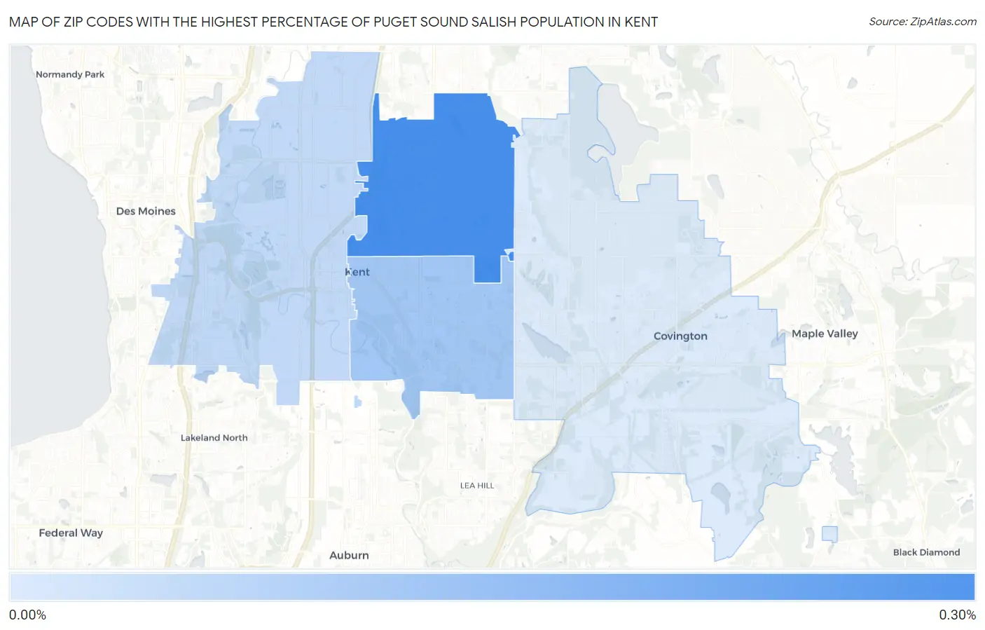 Zip Codes with the Highest Percentage of Puget Sound Salish Population in Kent Map