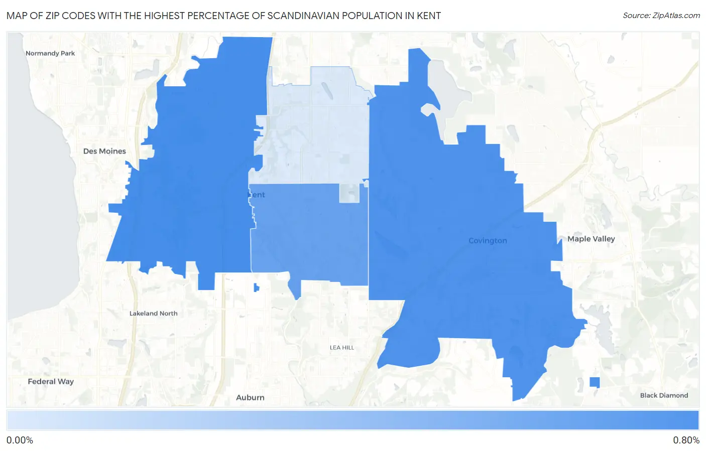 Zip Codes with the Highest Percentage of Scandinavian Population in Kent Map