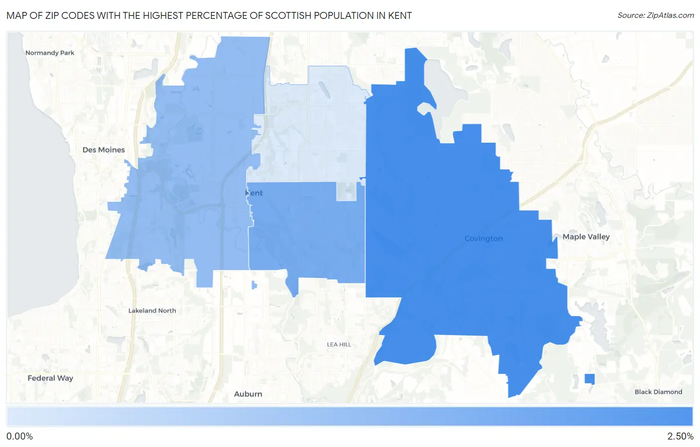 Zip Codes with the Highest Percentage of Scottish Population in Kent Map