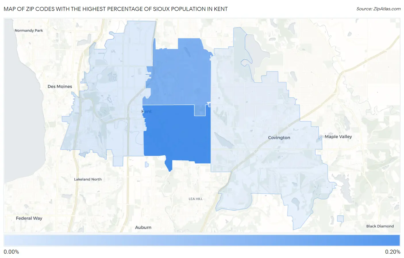 Zip Codes with the Highest Percentage of Sioux Population in Kent Map